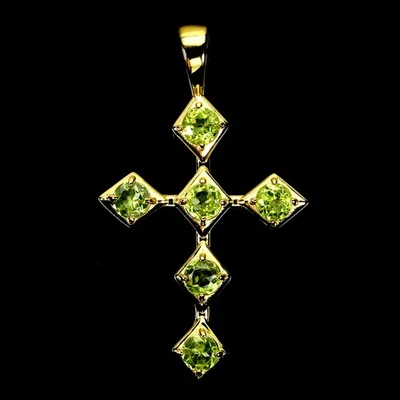 925 Sterling Silver Pendant Round Peridot Cross  Gemstone Jewelry - Image 1 of 4