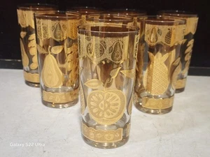SET OF 8- Vintage Culver FLORENTINE Gold Fruit Highball Glasses - Picture 1 of 10