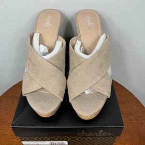New Charles David Latrice Wedge Sandal in Nude Microsuede Women's Size 10 - Picture 1 of 8