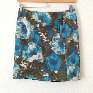 Anthropologie Postmark Women's Skirt Corduroy Floral Green Blue Watercolor Mod 4 - Picture 1 of 6