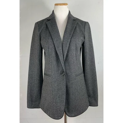 Jaqueta Ann Taylor Blazer Tamanho 6 Herringbone Sport Coat Preto/Branco - Imagem 1 de 4