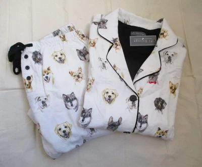 Conjunto de pijama de franela Top y pantalón mediano de algodón marfil PJ SALVAGE RETRAITS nuevo con etiquetas Foto 1 de 4