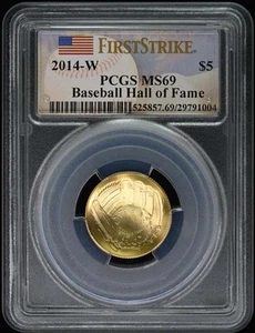 2014-W $5 Gold Baseball Hall Of Fame Commem PCGS MS69 - Picture 1 of 2