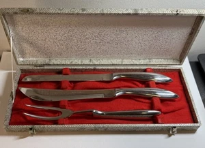 Vintage Eldan Carving Knife Fork Set 3 Piece Stainless MCM  Japan Original Case - Picture 1 of 8