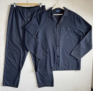 M&S Pyjamas Set Mens Size Large Navy Geometric Print Cotton Blend Leaf Pattern - Picture 1 of 11