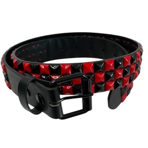 Black & Red Studded Pyramid Belt 40" Unisex Medium Punk Rock Goth - Picture 1 of 8