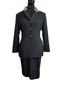 Tuta Saville vintage gonna lana e blazer donna taglia 8 nera con collo pelliccia di garza - Foto 1 di 16