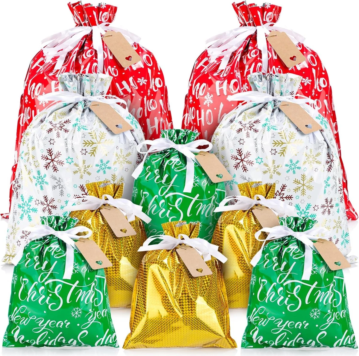 Christmas Drawstring Gift Bags - 24pc Assorted Holiday Treat Bags With Ribbon Ties