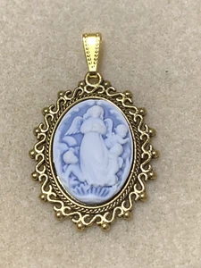 NEW ITEM *SALE* ORNATE GUARDIAN  ANGEL CAMEO PENDANT*lt. blue.gold - Picture 1 of 8