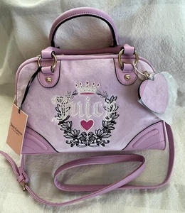 JUICY COUTURE Bowlers Velour Purse Crossbody Bag + 2 Handles Pink Gold Hardware - Picture 1 of 22