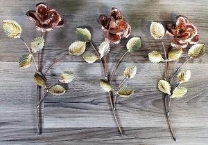 Arte de pared de metal latón cobre rosa vintage de 3 piezas 12" MCM COTTAGE GRANNY CORE - Imagen 1 de 15