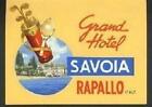 Grand Hotel Savoia Rapallo, Italy Luggage Label GOLF Clubs Tennis Racket 