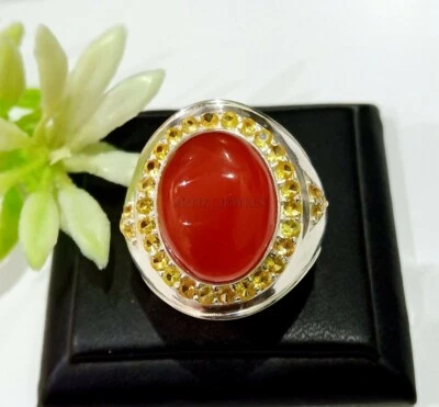 Ónix rojo natural y citrino con anillo de plata enchapado en oro blanco de 14K para hombre 1314 Foto 1 de 4