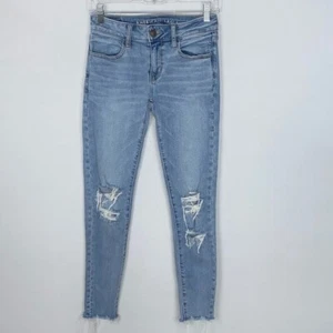 American Eagle Jeans Womens Super Stretch Jegging Jeans Raw Hem Light Wash 0 R - Picture 1 of 10