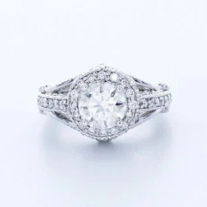2.9 CTW NATURAL DIAMOND G/SI2 ROUND CUT 14K WHITE GOLD PRONG VINTAGE ACCENT RING - Picture 1 of 5