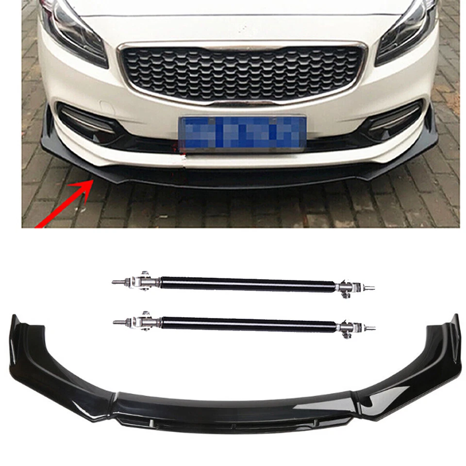 Gloss Black Front Bumper Lip Splitter Spoiler Strut Rod For Honda Odyssey Foto 1 de 4