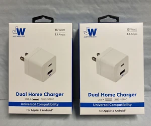 lot of 2 Just Wireless Dual Port USB-A and USB-C Wall Charger - White - Picture 1 of 2