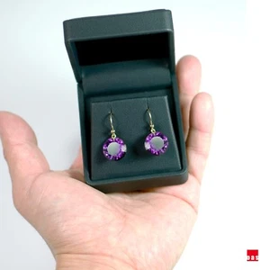 Pure 18k 14k Gold Brilliant Cut Byzantine Purple Amethyst Earrings NYC667901 - Picture 1 of 13