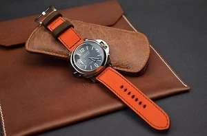 PULSERA RELOJ 26 24 22 MM AUTÉNTICO NUBUK BOSQUE NARANJA MARRÓN BANDA MA CORREA - Imagen 1 de 10