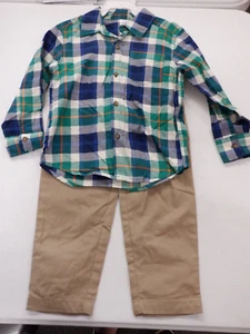 BOYS CARTER'S SIZE 4T BLUE GREEN PLAID SHIRT KHAKI PANTS OUTFIT SET NEW #22369 - Afbeelding 1 van 3