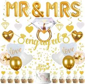 Engagement Party Decorations Sparkly Gold Engagement Decorations, Engaged Banner - Picture 1 of 12