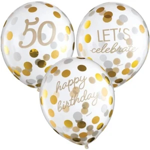 Golden Age 50th Birthday 12 Inch Confetti Filled Latex Balloons 6 Per Pack - Foto 1 di 1