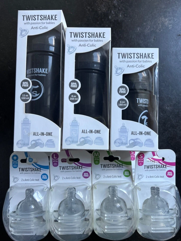 Biberones todo en uno Twistshake anticólicos sin BPA, pezones negros nuevos Foto 1 de 1