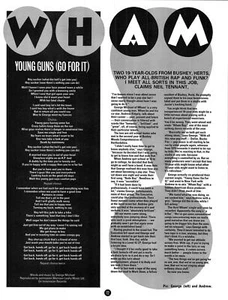 WHAM - 'Young Guns (Go For It)' Original 1983 11"x 8" LYRICS Print Ephemera - Picture 1 of 1