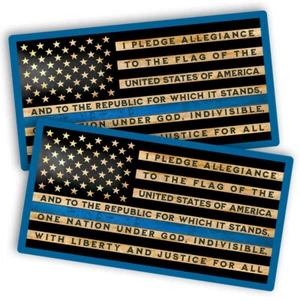 2x American Flag Blue line Pledge of Allegiance sticker vinyl decal police law - Picture 1 of 2