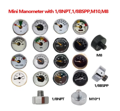 HPA Compressed Air Mini Micro Pressure Gauge Manometer 1/8BSPP 1/8NPT M10 M8 - Image 1 of 4