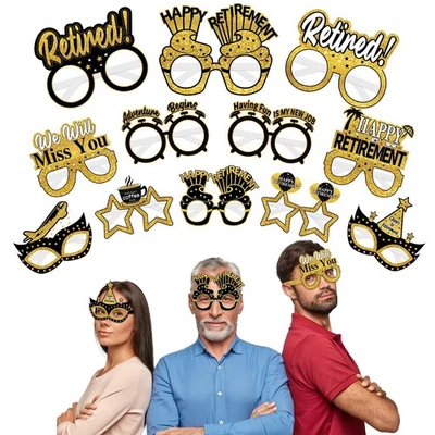 24 PIEZAS Gafas de Papel Decoraciones Fiesta Jubilación Hombres Mujeres Negro Dorado Suministros Foto 1 de 4
