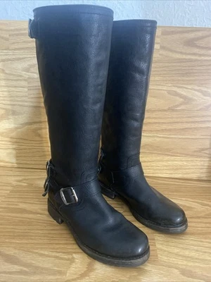 Botas Frye Veronica para mujer de cuero negro hasta la rodilla con cremallera trasera talla US 6 B Foto 1 de 4