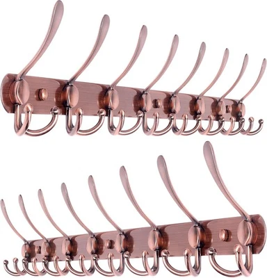 2 Pack 75cm Wall Mounted Coat Racks with 8 Hooks | Antique Copper Hook Rail - Image 1 of 4