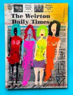 4 colorful LADY FIGURES PAINTING POP ART Recycled CB Original SWARTZMILLER DNA - Image 1 of 4