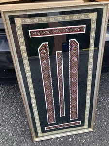 Southwestern Native American Silver Gilt Frame Framed Fabric Collage 30x17” Lace - Picture 1 of 3