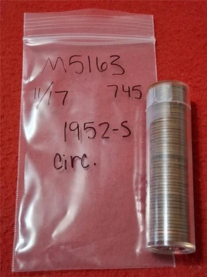 Roll of 1952-S CIRCULATED Lincoln Wheat Penny's                         #MF-5163 - Image 1 of 3