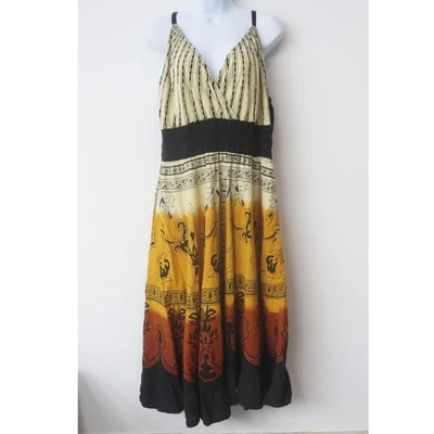 Boho Dress Size 2X Sleeveless A Line Print V Neck Hippie Festival Cotton India - Image 1 of 4