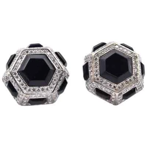Amazing Octagon Shape Black Onyx With Shiny White 5.43CT CZ Octagon Stud Earring - Picture 1 of 6