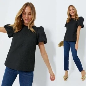 Pomander Place | NEUE schwarze Jacquard Lyla kurze Blasenärmel Bluse Gr. XS - Bild 1 von 8