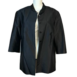 Kate Hill  Women 100% Silk Blazer Jacket Sz 20W Mandarin Collar 3/4 Sleeve Black - Picture 1 of 13