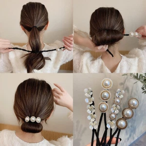 Faux Pearl Shell Flower Hair Bun Maker Headdress DIY Hairstyle Tool Twist Curler - Picture 1 of 18