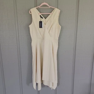 Lafayette 148 V Neck Dress Size 14 Women Cotton Sleeveless Color Chickpea - Picture 1 of 21