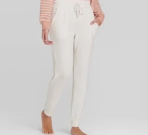 Women's Cozy Fleece Jogger Pants White L - Picture 1 of 5