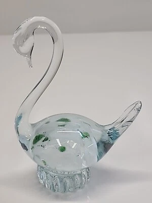 Hand Blown Murano Art Glass SWAN Sculpture Figurine 5.5" Clear, Green, White - Image 1 of 4