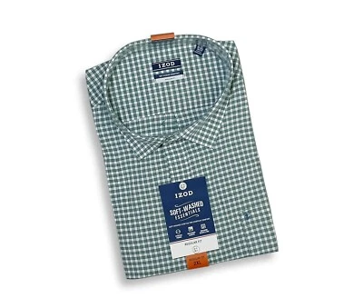 IZOD plus XXL 2XL 18-18.5×36''-37'' Men's Regular fit Dress Shirt Green Plaid - Image 1 of 4