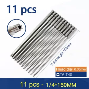 150mm T6-T40 Torx Screwdriver Ratchet Star Bits Impact Driver Bits Tamper Proof - Picture 1 of 8