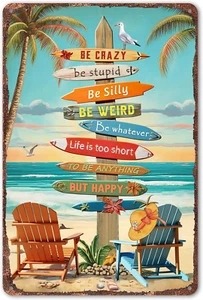 Tropical Beach Sign Wall Decor - Colorful Surfboard Art for Home, Office, House, - Picture 1 of 12