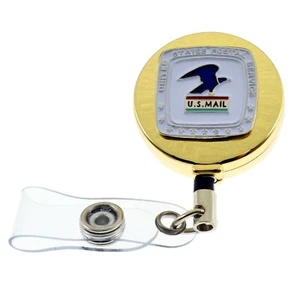 Servicio postal de EE. UU. Soporte para tarjeta de identificación retráctil insignia carrete de extracción dorado USPS - Imagen 1 de 4
