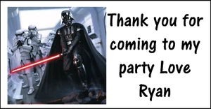 Personalised 48 Star Wars Darth Vader Thank You Stickers Party Bag Sweet Cones - Picture 1 of 3