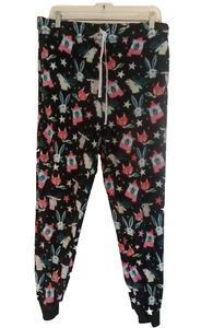 Joyspun Pajama Pant Sleepwear Girls Size Small Black Multi Deer Fox Rabbit - Picture 1 of 6